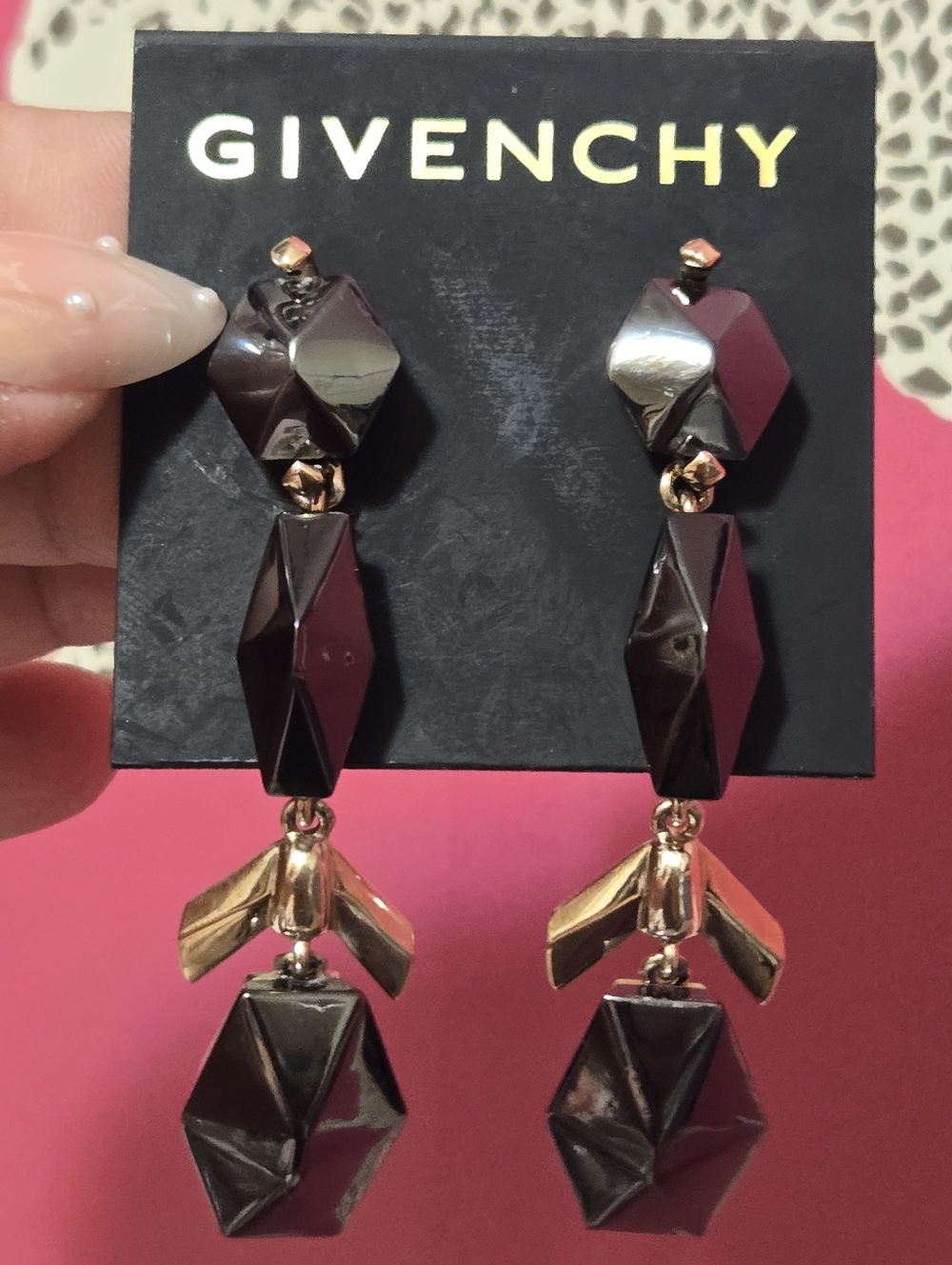 NWT Givenchy Black and Gold Geometric Drop Earrings